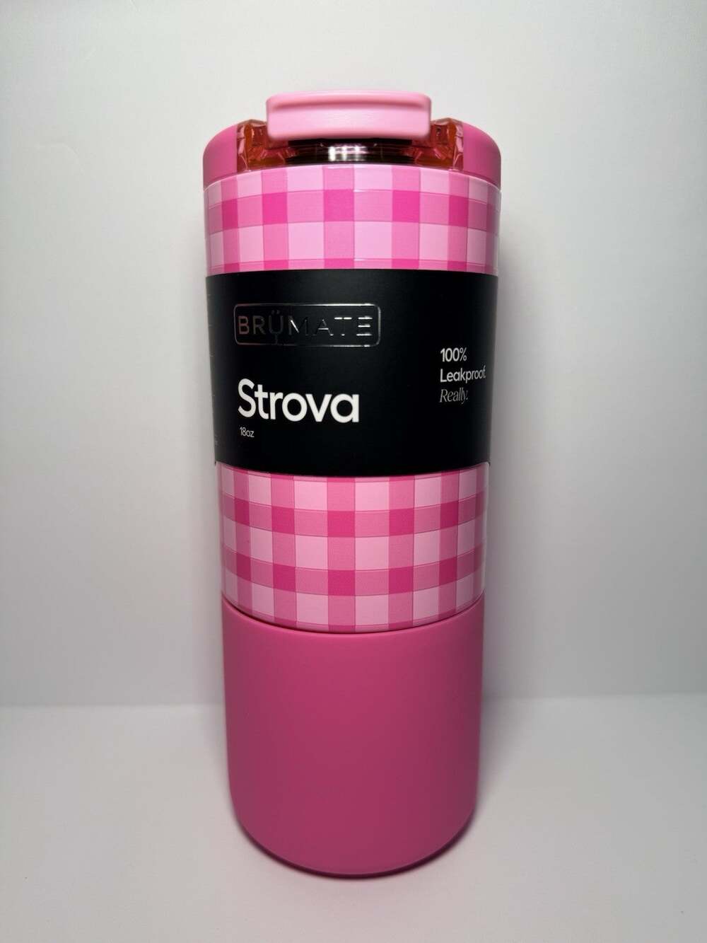 BruMate X Madi Nelson PINK GINGHAM 18oz Strova Ceramic Tumbler Mug NWT NIB